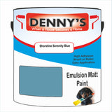 Denny's Emulsion Paint For Ceilings Colour- Shoreline Serenity Blue - Matte Low-Splatter Stain-Hide Bright