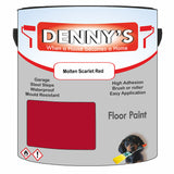 Denny's Floor Paint For Sheds Colour- Molten Scarlet Red - Durable Anti-Slip Weatherproof