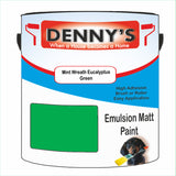 Denny's Emulsion Paint For Ceilings Colour- Mint Wreath Eucalyptus Green - Matte Low-Splatter Stain-Hide Bright