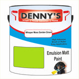 Denny's Emulsion Paint For Ceilings Colour- Whisper Moss Garden Green - Matte Low-Splatter Stain-Hide Bright