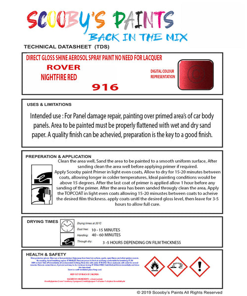 Paint Code 916 Mixed Paint For Rover Metro Nightfire Red Aerosol Spray 916 – Auto Car ...