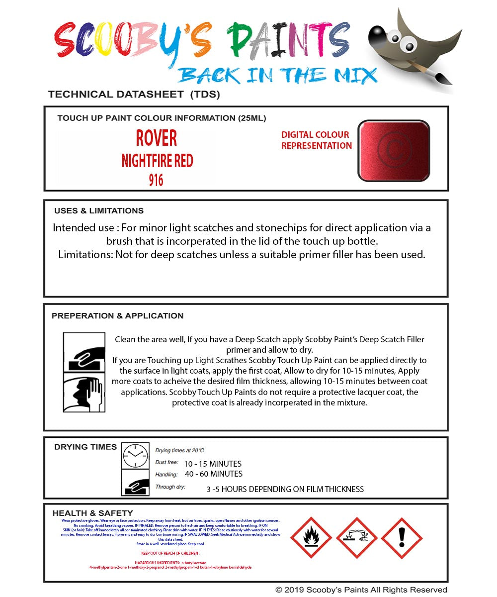 Mixed Paint For Mg Metro, Nightfire Red, Touch Up, 916 – Auto Car Paint UK