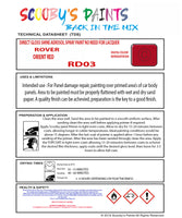 ROVER ORIENT RED Spray or Brush Paint For Classic ROVER Model 800/SD1 Restore my Old ROVER