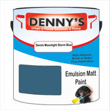 Denny's Emulsion Paint For Ceilings Colour- Denim Moonlight Storm Blue - Matte Low-Splatter Stain-Hide Bright