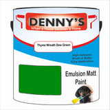 Denny's Emulsion Paint For Ceilings Colour- Thyme Wreath Dew Green - Matte Low-Splatter Stain-Hide Bright