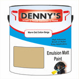 Denny's Emulsion Paint For Ceilings Colour- Warm Oat Cotton Beige - Matte Low-Splatter Stain-Hide Bright