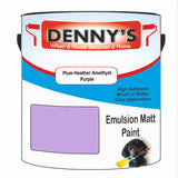 Denny's Emulsion Paint For Ceilings Colour- Plum Heather Amethyst Purple - Matte Low-Splatter Stain-Hide Bright