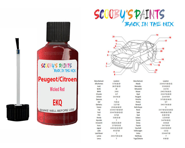 FOR Peugeot/Citroen Wicked Red Touch Up Paint Code EKQ Scratch Repair ...