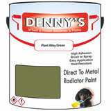 Denny's High Temp Paint For Radiators Colour- Plant Alloy Green - Heatproof No-Yellow Durable