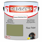 Denny's Floor Paint For Garages Colour- Pressure Workshop Green - Oilproof Tyre-Tough Hardwearing