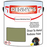 Denny's High Temp Paint For Radiators Colour- Pressure Workshop Green - Heatproof No-Yellow Durable