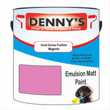Denny's Emulsion Paint For Ceilings Colour- Vivid Cerise Fuchsia Magenta - Matte Low-Splatter Stain-Hide Bright