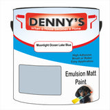 Denny's Emulsion Paint For Ceilings Colour- Moonlight Ocean Lake Blue - Matte Low-Splatter Stain-Hide Bright