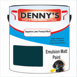 Denny's Emulsion Paint For Ceilings Colour- Sapphire Lake Tranquil Blue - Matte Low-Splatter Stain-Hide Bright