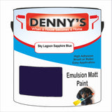 Denny's Emulsion Paint For Ceilings Colour- Sky Lagoon Sapphire Blue - Matte Low-Splatter Stain-Hide Bright