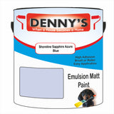 Denny's Emulsion Paint For Ceilings Colour- Shoreline Sapphire Azure Blue - Matte Low-Splatter Stain-Hide Bright