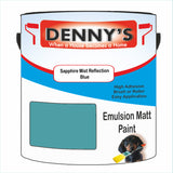 Denny's Emulsion Paint For Ceilings Colour- Sapphire Mist Reflection Blue - Matte Low-Splatter Stain-Hide Bright