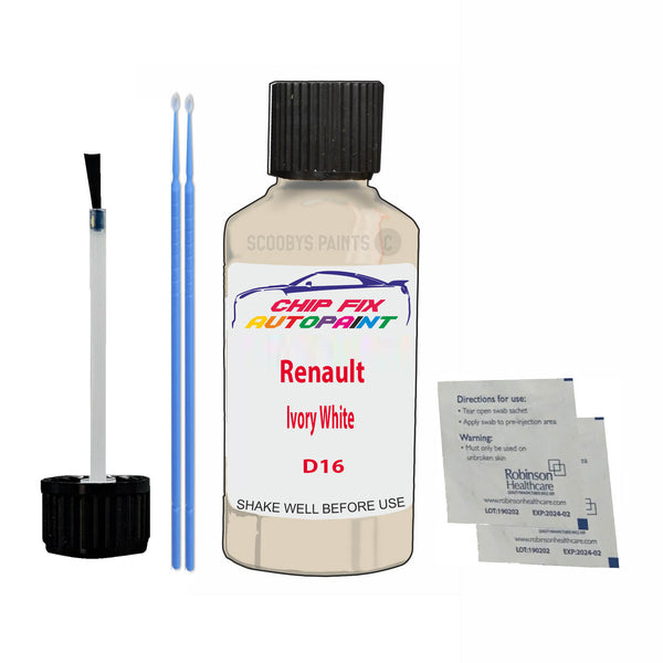 Renault Ivory White Touch Up Paint Code D16 Scratch Repair Kit