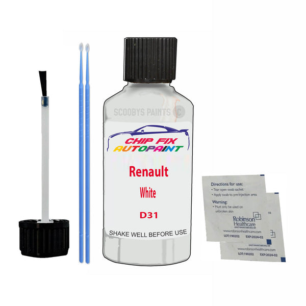 Renault White Touch Up Paint Code D31 Scratch Repair Kit