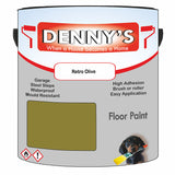 Denny's Floor Paint For Garages Colour- Retro Olive - Oilproof Tyre-Tough Hardwearing