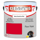 Denny's Floor Paint For Garages Colour- Retro Overdrive Red - Oilproof Tyre-Tough Hardwearing