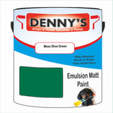 Denny's Emulsion Paint For Ceilings Colour- Moss Olive Green - Matte Low-Splatter Stain-Hide Bright