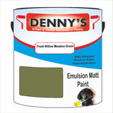 Denny's Emulsion Paint For Ceilings Colour- Fresh Willow Meadow Green - Matte Low-Splatter Stain-Hide Bright