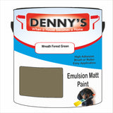 Denny's Emulsion Paint For Ceilings Colour- Wreath Forest Green - Matte Low-Splatter Stain-Hide Bright