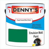 Denny's Emulsion Paint For Ceilings Colour- Fresh Forest Olive Green - Matte Low-Splatter Stain-Hide Bright