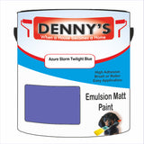 Denny's Emulsion Paint For Ceilings Colour- Azure Storm Twilight Blue - Matte Low-Splatter Stain-Hide Bright