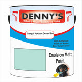 Denny's Emulsion Paint For Ceilings Colour- Tranquil Horizon Ocean Blue - Matte Low-Splatter Stain-Hide Bright