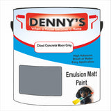 Denny's Emulsion Paint For Ceilings Colour- Cloud Concrete Moon Grey - Matte Low-Splatter Stain-Hide Bright