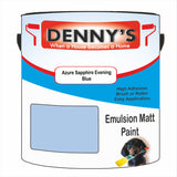 Denny's Emulsion Paint For Ceilings Colour- Azure Sapphire Evening Blue - Matte Low-Splatter Stain-Hide Bright