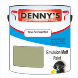 Denny's Emulsion Paint For Ceilings Colour- Grain Fern Sage Olive - Matte Low-Splatter Stain-Hide Bright