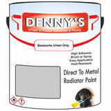 Denny's High Temp Paint For Radiators Colour- Steelworks Urban Grey - Heatproof No-Yellow Durable