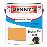 Denny's Emulsion Paint For Ceilings Colour- Ember Warmth Coral Orange - Matte Low-Splatter Stain-Hide Bright