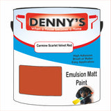 Denny's Emulsion Paint For Ceilings Colour- Carmine Scarlet Velvet Red - Matte Low-Splatter Stain-Hide Bright