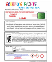 ROVER TARA GREEN Spray or Brush Paint For Classic ROVER Model 3500/SD1 Restore my Old ROVER
