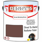 Denny's High Temp Paint For Radiators Colour- Terrain Workshop Brown - Heatproof No-Yellow Durable