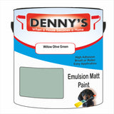 Denny's Emulsion Paint For Ceilings Colour- Willow Olive Green - Matte Low-Splatter Stain-Hide Bright