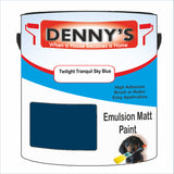 Denny's Emulsion Paint For Ceilings Colour- Twilight Tranquil Sky Blue - Matte Low-Splatter Stain-Hide Bright