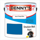 Denny's Emulsion Paint For Ceilings Colour- Azure Tranquil Blue - Matte Low-Splatter Stain-Hide Bright