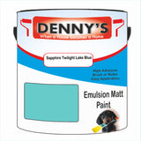 Denny's Emulsion Paint For Ceilings Colour- Sapphire Twilight Lake Blue - Matte Low-Splatter Stain-Hide Bright