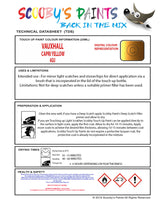 Touch Up Paint Instructions for use Vauxhall Coupe Capri Yellow Code 4Gu