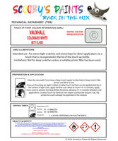 Touch Up Paint Instructions for use Vauxhall Catera Colorado White/Arktisweiss Code 487/11L/40U