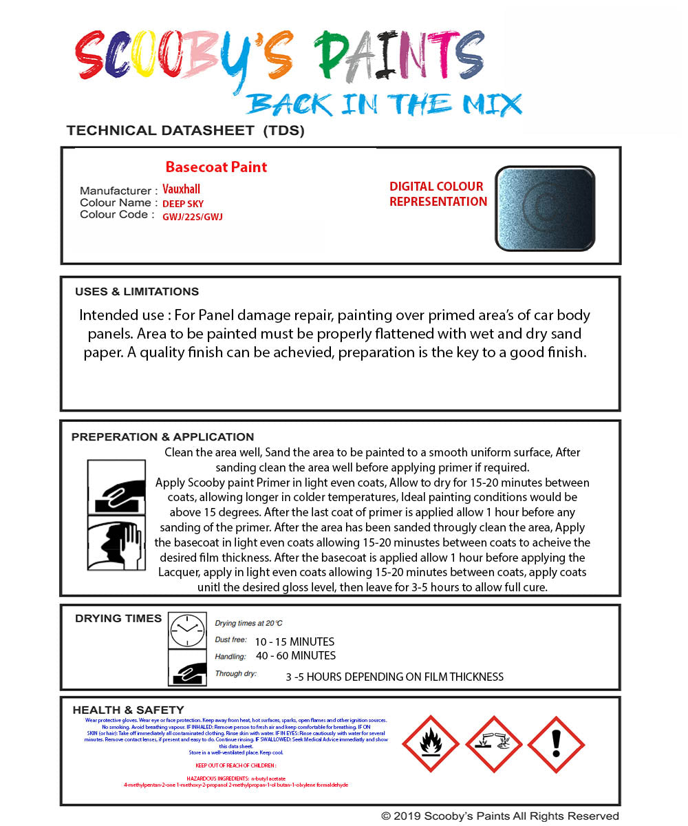 Cellulose Paint Mixed Vauxhall Insignia Deep Sky 167V/22S/Gwj Car Spra ...