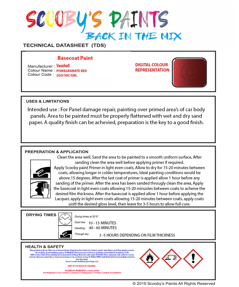 Cellulose Paint Mixed Vauxhall Insignia Pomegranate Red 2Gu/50C/Gbl Ca ...