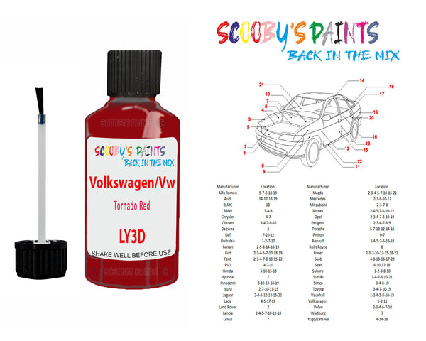 Ly3d Paint Code FOR Volkswagen/Vw Tornado Red Touch Up Paint Code LY3D Scratch Repair ...