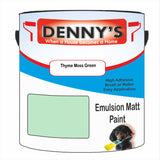 Denny's Emulsion Paint For Ceilings Colour- Thyme Moss Green - Matte Low-Splatter Stain-Hide Bright
