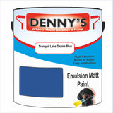 Denny's Emulsion Paint For Ceilings Colour- Tranquil Lake Denim Blue - Matte Low-Splatter Stain-Hide Bright